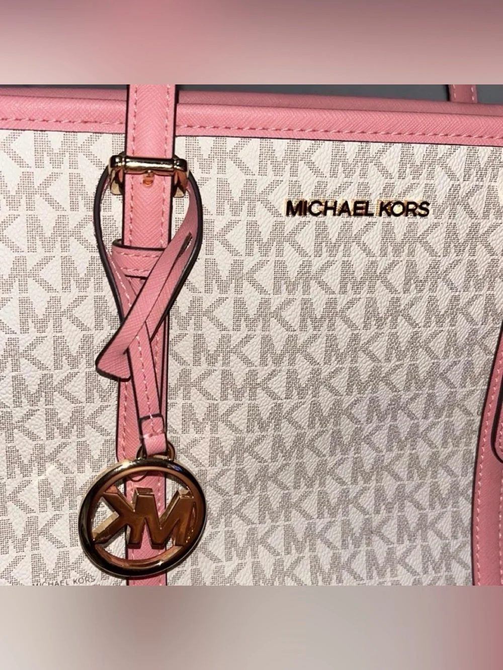 Michael Kors Cream and Pink MK Logo Tote